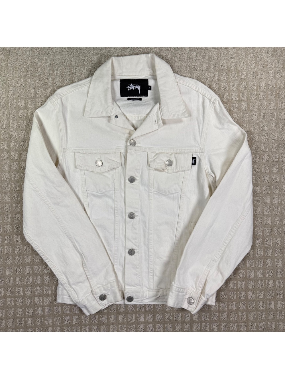 Stussy 1990s Type 3 White Denim Jacket Made in USA S